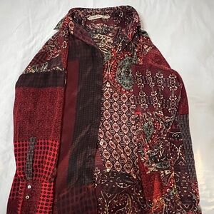 Zara Basic Burgundy Print Silk Shirt